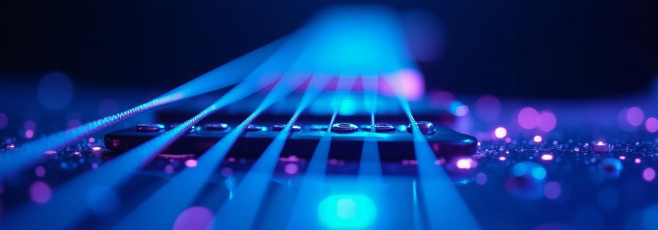 Close up of guitar strings with dramatic lighting